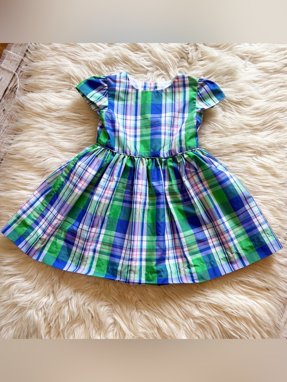 Ralph Lauren Baby Girls 12M Plaid Party Dress Green Blue Pink Plaid Fit & Flare